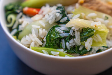 Traditional Chinese cuisine: rice with lard and vegetables
