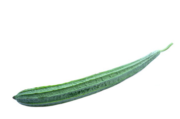 Fresh  green loofah  zucchini fruit isolated on white background. Concept : organic vegetable. Agriculture crops that can be cooked in various menu. Food ingredient. 