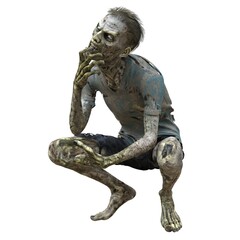 Zombie male isolated white background 3d illustration - 514549241