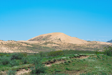 semi-arid landscape in the vicinity of the Sarykum sand dune