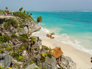Mayan Ruins of Tulum. Tulum Archaeological Site. Mexico. - obrazy, fototapety, plakaty