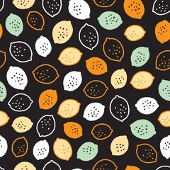 Abstract Lemon Fruit Vector Graphic Silhouette Seamless Pattern