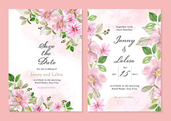Soft Pink Watercolor Floral Wedding Invitation
