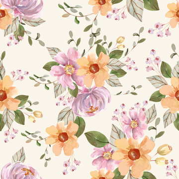 Pink and Soft Yellow Floral Seamless Pattern