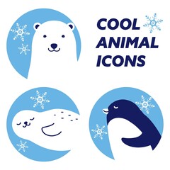 クールな動物のアイコンセット（しろくま・アザラシ・ペンギン） © Daphnia