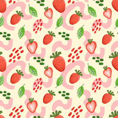Fototapeta na wymiar Abstract Cute Strawberries Seamless Pattern
