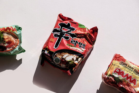 Kuala Lumpur, Malaysia - January 2022: Buying variety type of instant noodles sell at the supermarket