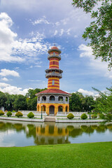 Ho Withun Thasana or the Sages Lookout is an observatory tower built by king Chulalongkorn in 1881 for viewing the surrounding countryside. It is in Bang Pa-In Palace Ayutthaya Thailand.