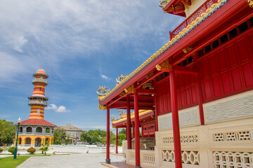 Ho Withun Thasana or the Sages Lookout is an observatory tower built and Phra Thinang Wehart Chamrun in Bang Pa-In Palace Ayutthaya Thailand.