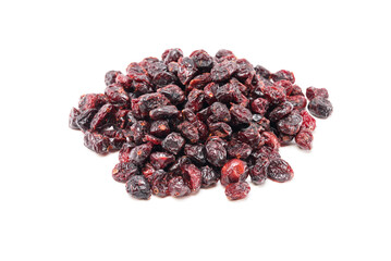 Dried cranberries isolated on white background.