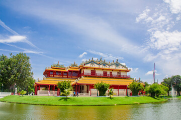 The Phra Thinang Wehart Chamrun or the Royal Residence of Heavenly Light. It is n Bang Pa-In Palace Ayutthaya Thailand is a Chinese-style two-storeyed mansion built in 1889.