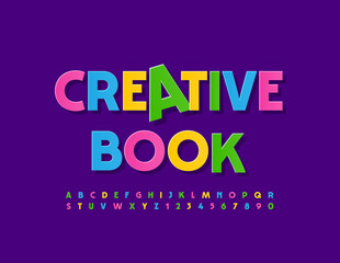 Fototapeta na wymiar Vector playful emblem Creative Book. Elegant colorful Font. Bright artistic Alphabet Letters and Numbers