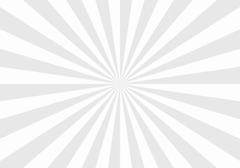 Abstract explosion background in gradient grey white color. Glare effect. Sunshine sparkle pattern. Vector illustration of a radial ray. Narrow beam. For backdrops, posters, banners, and covers.