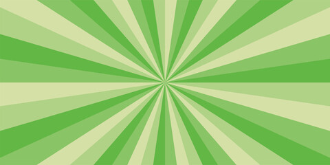 Abstract explosion background in gradient green color. Asian style glare effect. Sunshine sparkle pattern. Vector illustration of a radial ray. Narrow beam. For backdrops, posters, banners, covers.