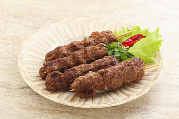 Beef kebab skewer minced meat