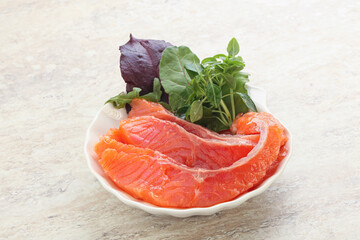 Sliced salmon fillet starter snack
