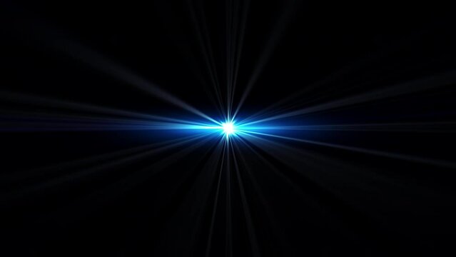 Abstract Loop center blue stars streaks optical light lens flares flickering rotation animation background. 4K seamless loop dynamic kinetic bright star shine light