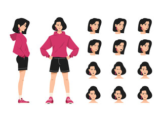 Obraz premium Set of woman character vector illustration in various action with emotions