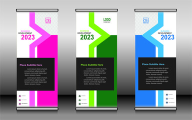 Roll up banner template design,banner layout, advertisement, pull up, polygon background.