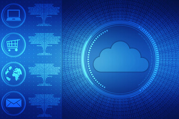 2d illustration of Cloud computing, Digital Cloud computing Concept background. Cyber technology, internet data storage, database and data server concept