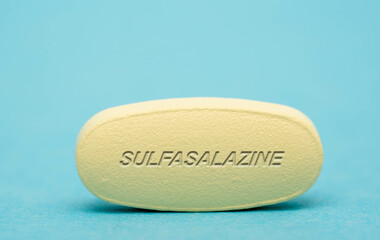 Obraz na płótnie Canvas Sulfasalazine Pharmaceutical medicine pills tablet Copy space. Medical concepts.