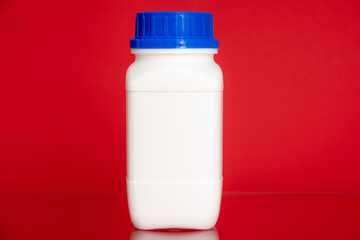 laboratory plastic jar for chemical elements and substances with empty space for text