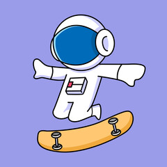 cute astronaut playing skateboard cartoon design