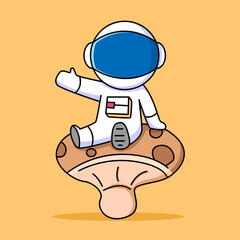 cute astronaut sitting on mushroom cartoon design