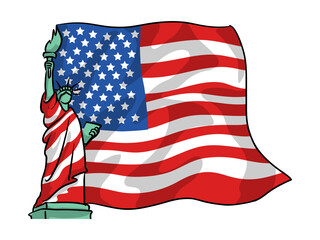 Fototapeta premium Illustration of statue of liberty on American flag background for independence day