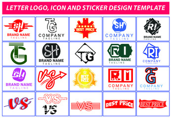 Initial letter logo, sticker and icon design template