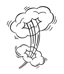 Fototapeta premium Comic explosion element. Hand drawn comic book element isolated vector icon. Sketch sign burst cloud, mem expression speech, bubble bam label illustration. Bomb explosion effect symbol