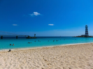 Fototapeta premium People resting at beach on Ocean Cay island
