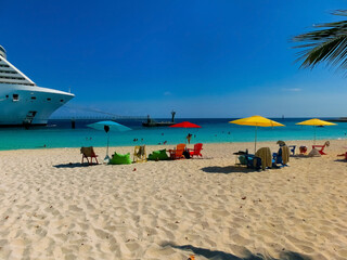 The white sand beach on Ocean Cay island