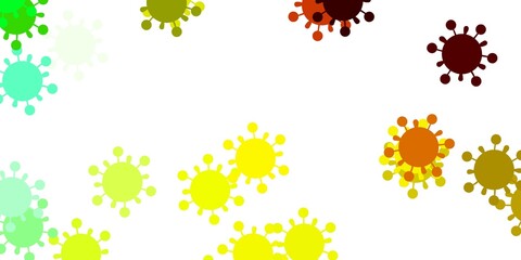 Light green, yellow vector background with covid-19 symbols.