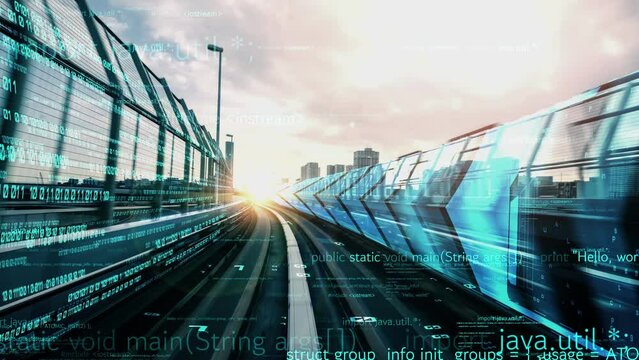 Software development, application programming code and tacit computer coding . Concept of smart digital transformation and technology disruption that changes global trends in new information era .