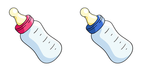 Baby milk bottle, vector design element in the style of doodles, isolated on a white background, hand drawn