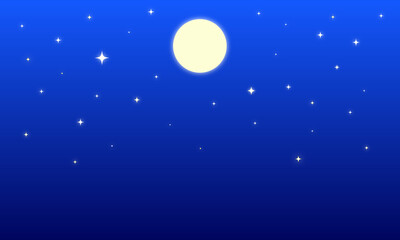 月とキラキラの星の夜空の背景素材2