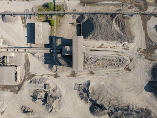 Mining Quarry with Special Heavy Equipment Open Pit Excavation. Dolomite Mine. View From Above....
