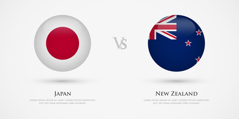 Japan vs New Zealand country flags template. The concept for game, competition, relations, friendship, cooperation, versus.