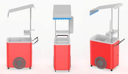 Beautiful ice cream cart vintage classic design. Detailed retro ice cream vending cart with sunshade. 3d illustration