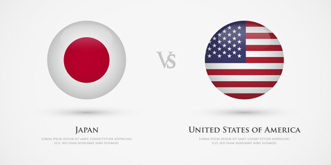 Japan vs United States of America country flags template. The concept for game, competition, relations, friendship, cooperation, versus.