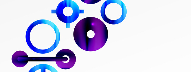 Minimal geometric abstract background. Shiny and glossy circle, line and round shapes design. Trendy techno business template for wallpaper, banner, background or landing