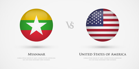 Myanmar vs United States of America country flags template. The concept for game, competition, relations, friendship, cooperation, versus.