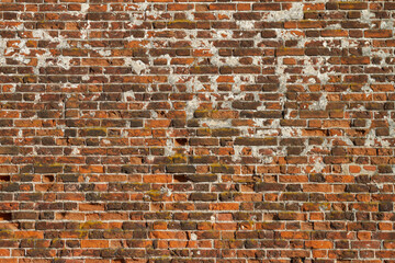 The texture of an old red brick wall. Background. Copy Space