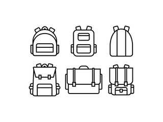 Bags icon set outline vector isolated.School bag icons. Backpack set.