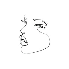 Woman face silhouette. Beautiful girl line art. isolated vector illustration, tattoo, print and logo design, continuous line drawing. Single line on a white background