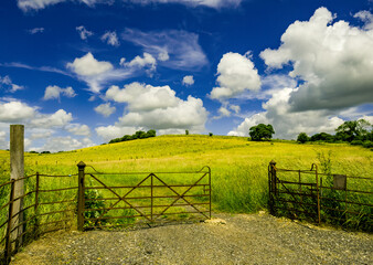 Farm gateway with landscape beyond