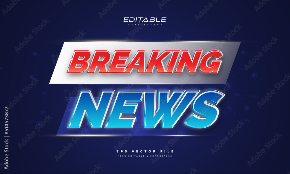 Wall mural breaking news text style with glowing effect. editable news text effect in red and blue gradient
