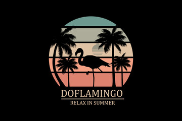 Naklejka premium Flamingo retro vintage landscape design