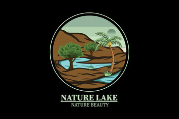 Nature lake retro vintage landscape design